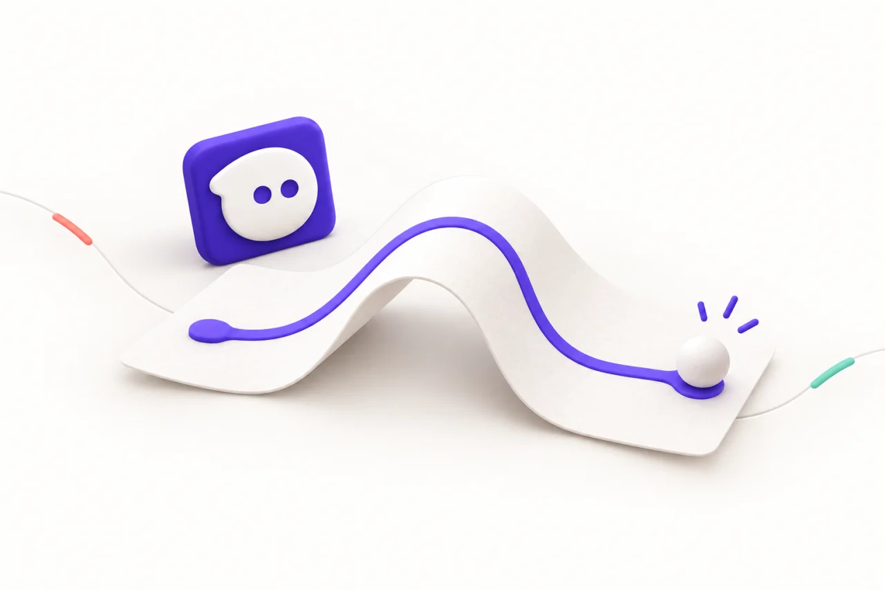 A purple path runs over a folded white paper bridge toward a round white piece, with the small Piiko character behind it.